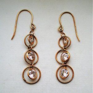 Vintage Designer Solid 14K Yellow Gold CZ Dangle Drop Pierced Earrings